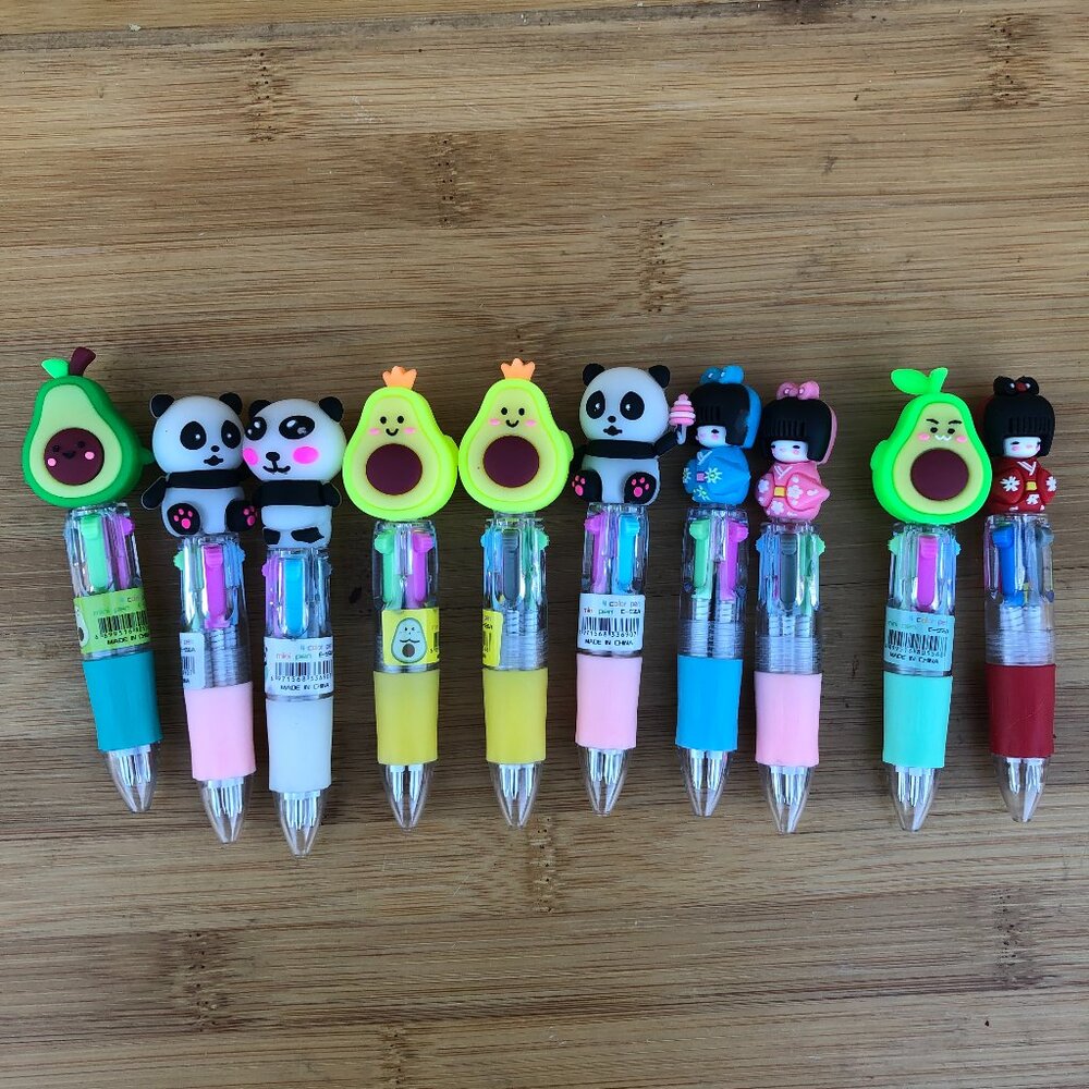 Clearance - 10 Assorted Multicolored Pens (4 Avocado, 3 China Dolls, 3 Pandas)